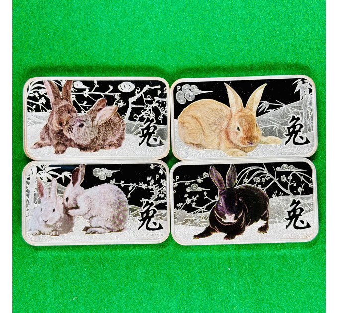 Коллекция из 4 серебряных слитков-монет $1 Островов Кука «Год кролика» 2011, 1oz, с сертификатом