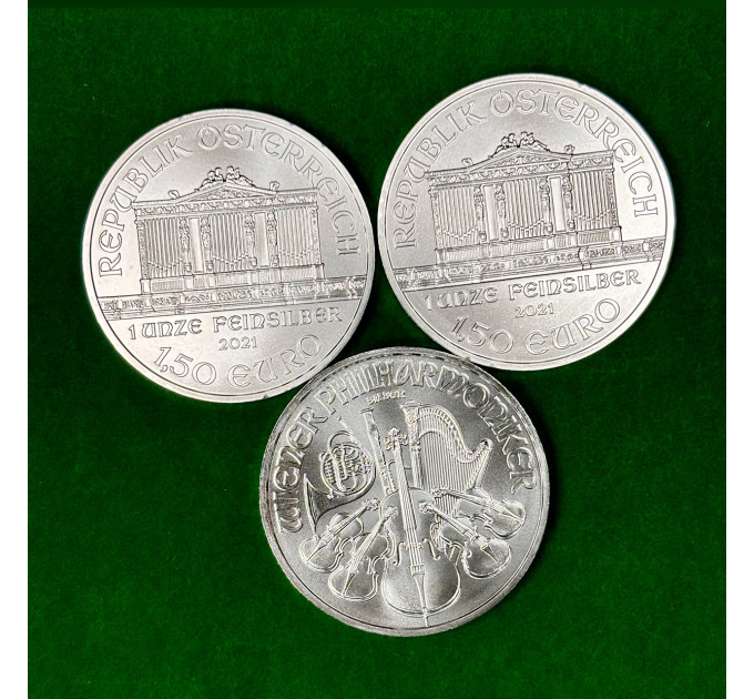 Серебряная монета 1,5€ Венская Филармония Австрия 1oz 2021