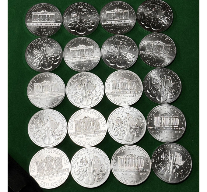 Серебряная монета 1,5€ Венская Филармония Австрия 1oz 2021