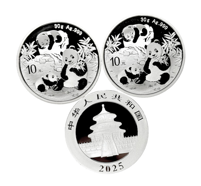 Серебряная монета 10¥ Китайская Панда 30г 2025