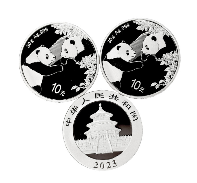 Серебряная монета 10¥ Китайская Панда 30г 2023