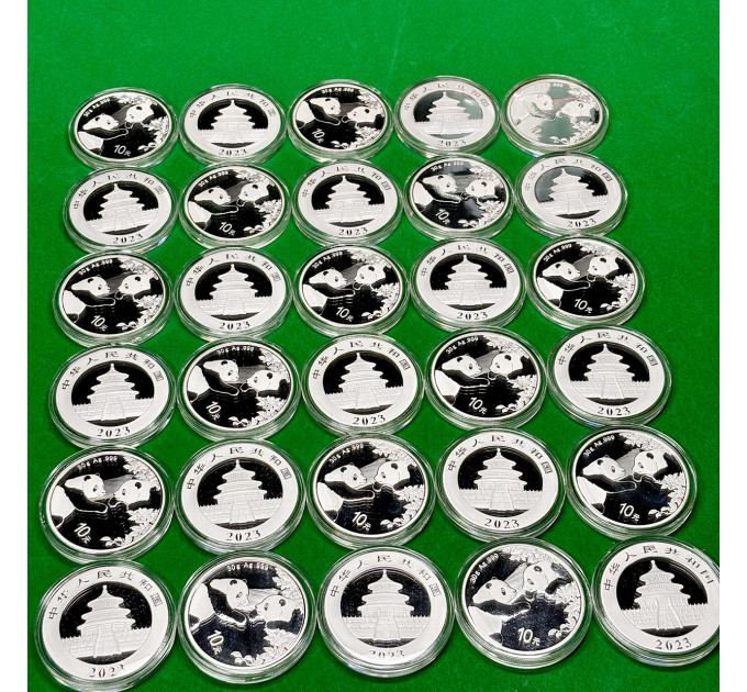 Серебряная монета 10¥ Китайская Панда 30г 2023