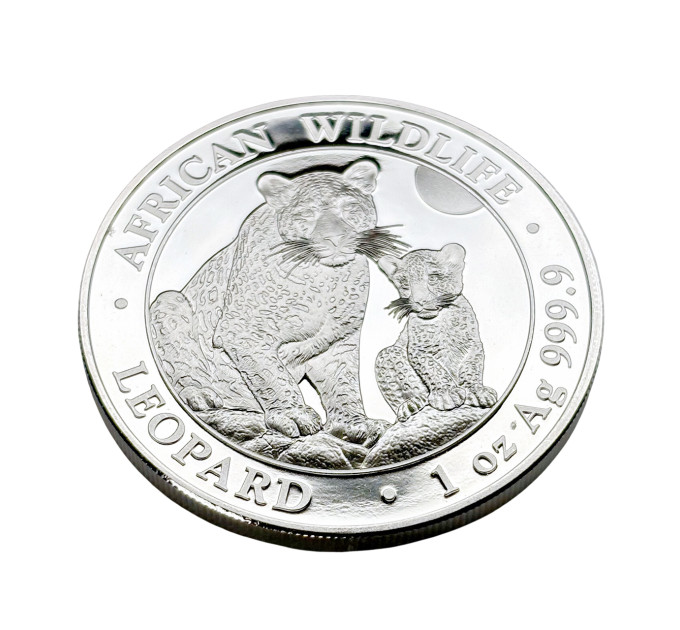 Инвестиционная серебряная монета S100 African Leopard 1oz 2024 Сомали