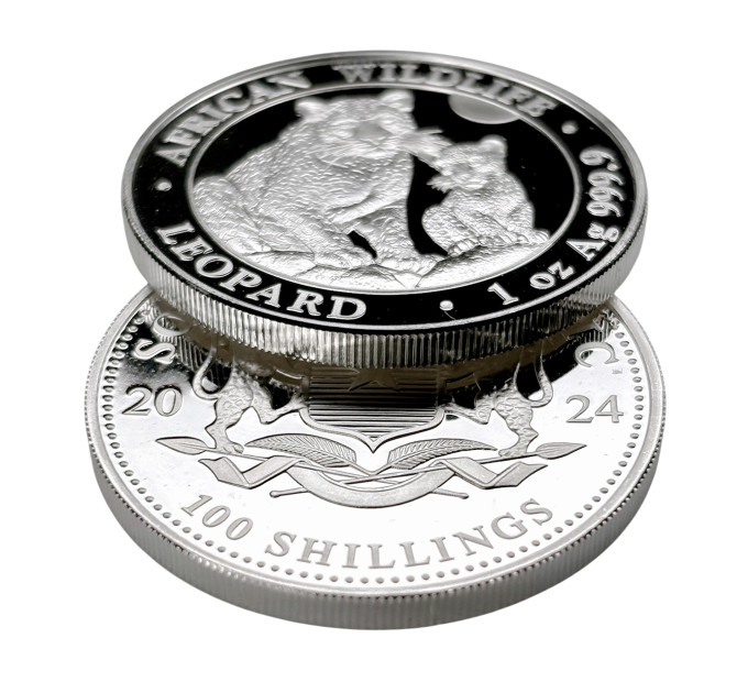 Инвестиционная серебряная монета S100 African Leopard 1oz 2024 Сомали