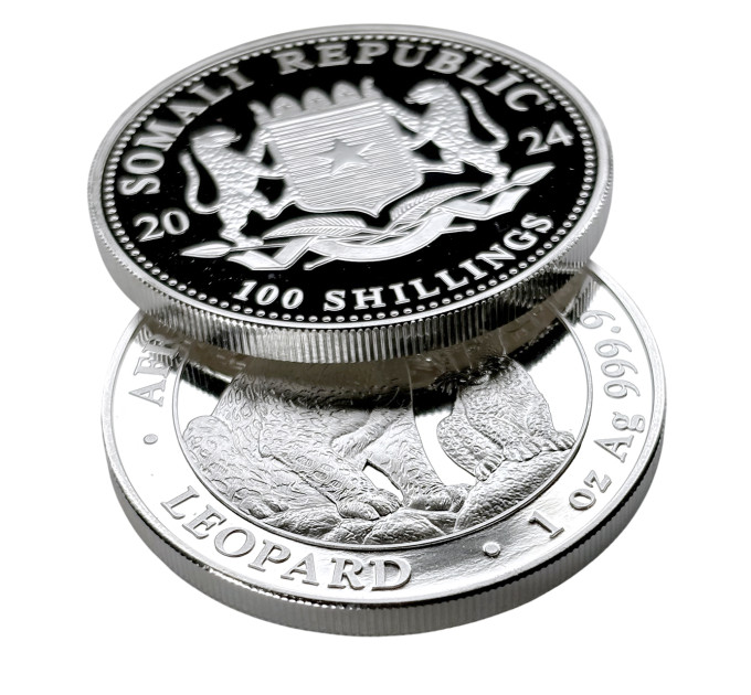 Инвестиционная серебряная монета S100 African Leopard 1oz 2024 Сомали
