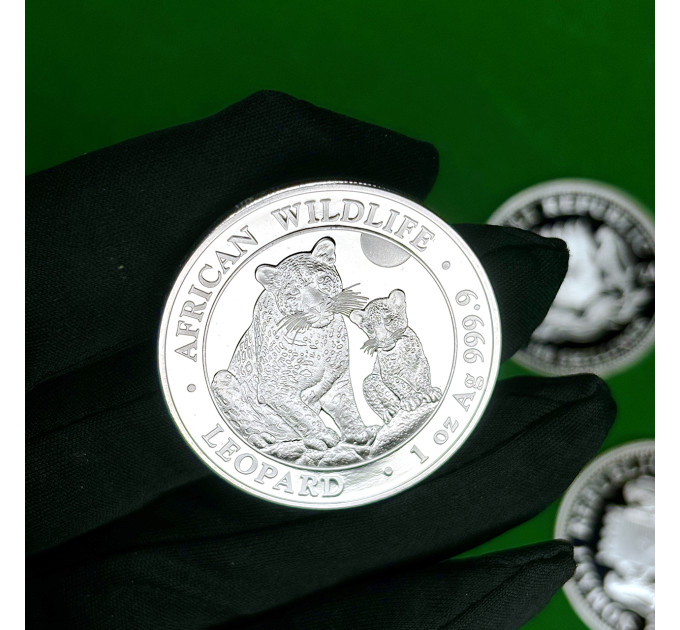 Инвестиционная серебряная монета S100 African Leopard 1oz 2024 Сомали