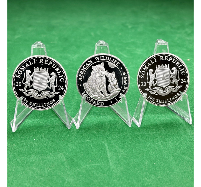 Инвестиционная серебряная монета S100 African Leopard 1oz 2024 Сомали