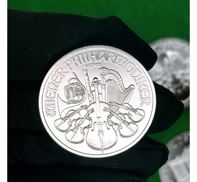 Серебряная монета 1,5€ Венская Филармония 2025, 1 унция, 999 пробы