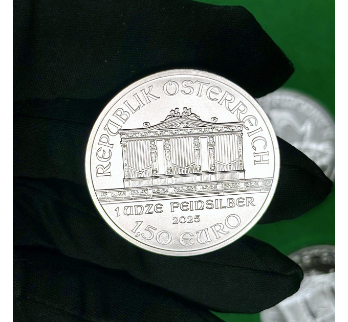 Серебряная монета 1,5€ Венская Филармония 2025, 1 унция, 999 пробы