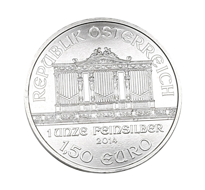 Серебряная монета 1,5€ Венская Филармония 2014, 1 унция, Австрия