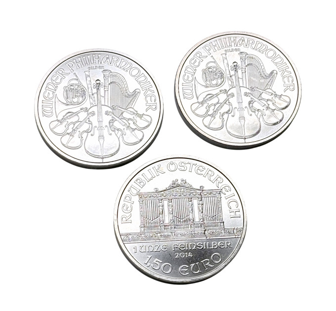 Серебряная монета 1,5€ Венская Филармония 2014, 1 унция, Австрия