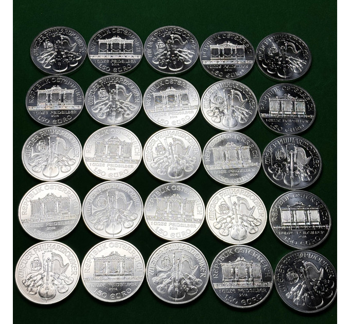 Серебряная монета 1,5€ Венская Филармония 2014, 1 унция, Австрия