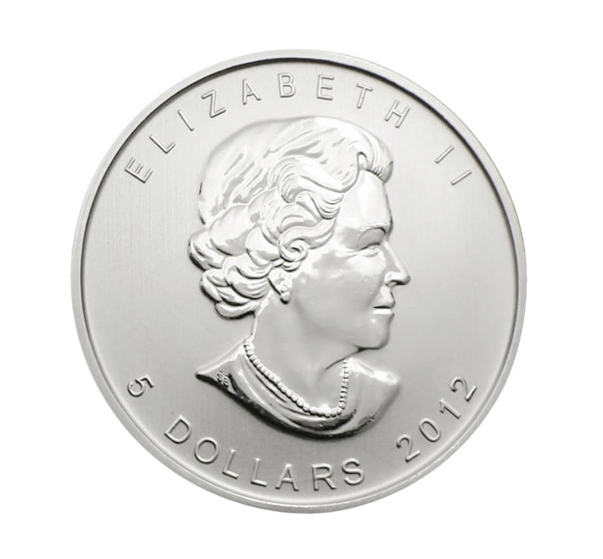 Серебряная инвестиционная монета 5$ Кленовый Лист 2012 года, Канада, 1 унция