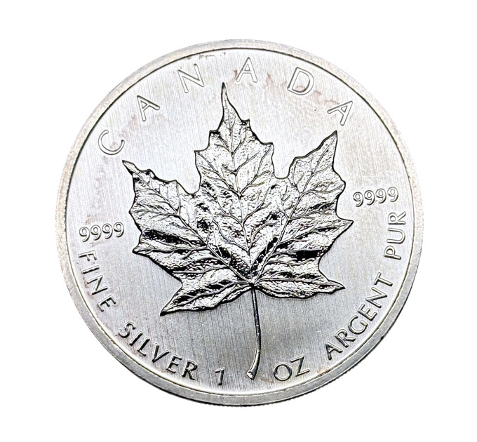 Серебряная инвестиционная монета 5$ Кленовый Лист 2012 года, Канада, 1 унция