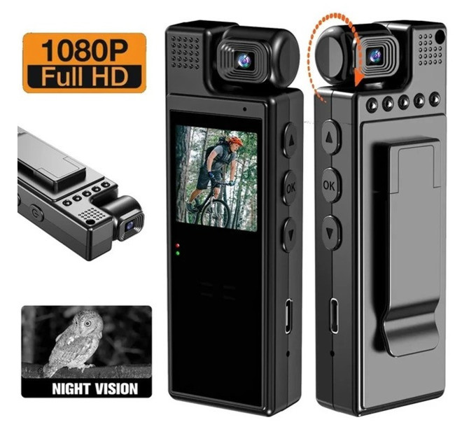 Нагрудная боди-камера FullHD с экраном 1.3” и Wi-Fi