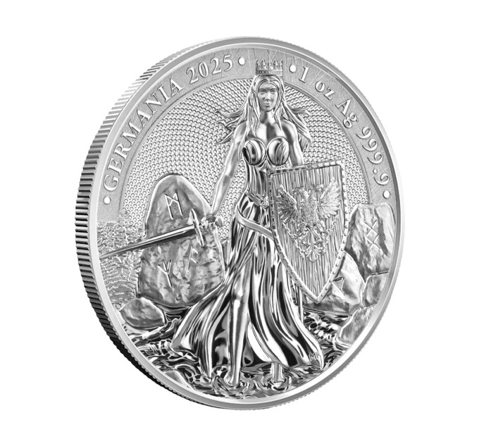 Серебряная монета Germania 2025, 5 марок, 1 oz, 999.9, с сертификатом