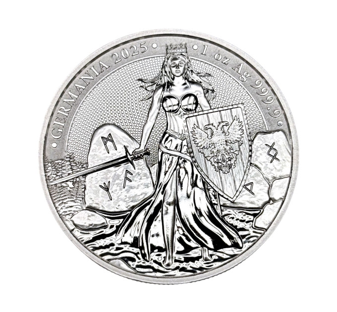 Серебряная монета Germania 2025, 5 марок, 1 oz, 999.9, с сертификатом