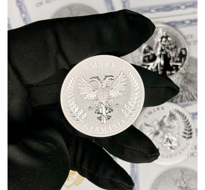 Серебряная монета Germania 2025, 5 марок, 1 oz, 999.9, с сертификатом