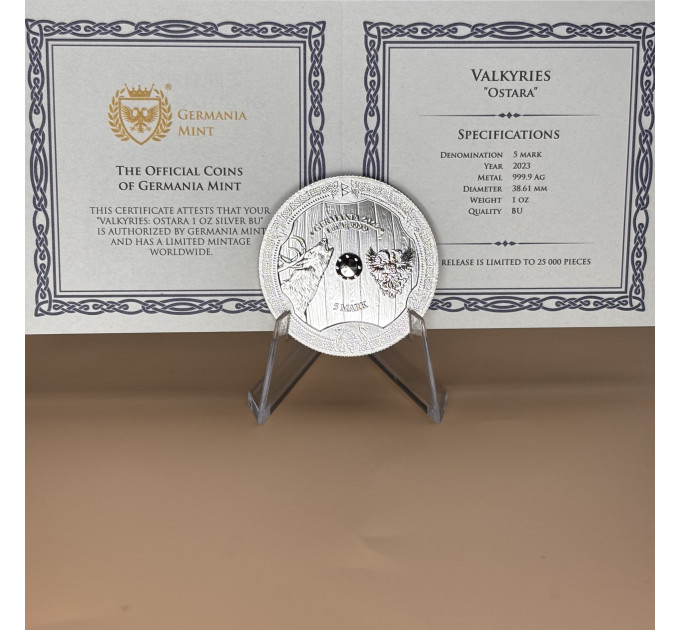 Серебряная монета Valkyries Остара 2023, 1 oz, 5 марок, Германия