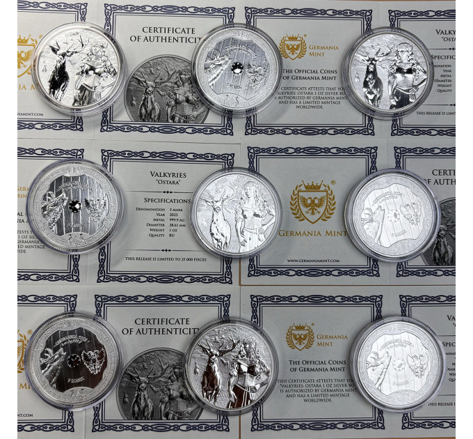 Серебряная монета Valkyries Остара 2023, 1 oz, 5 марок, Германия