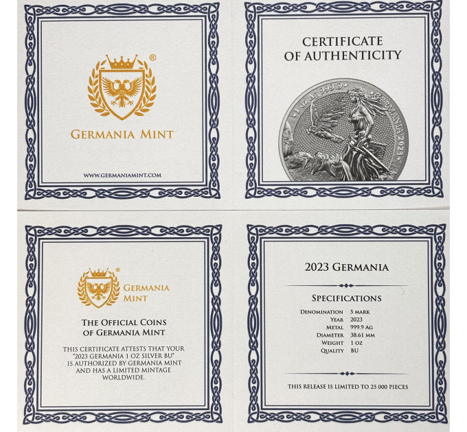 Срібна монета Леді Германія 2023, 1 oz Ag999.9, з сертифікатом