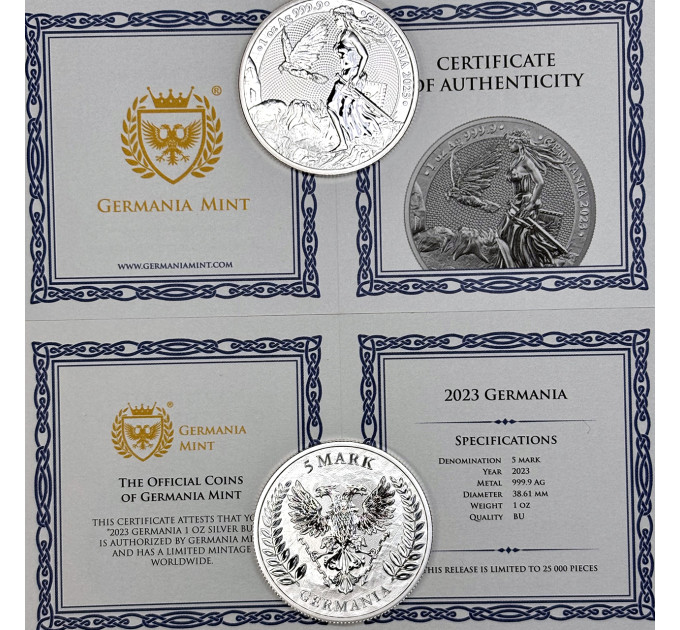 Срібна монета Леді Германія 2023, 1 oz Ag999.9, з сертифікатом