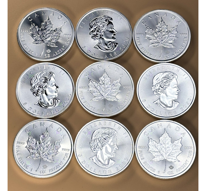 Серебряная монета Кленовый Лист 2020, 1 oz Ag9999, Канада Maple Leaf