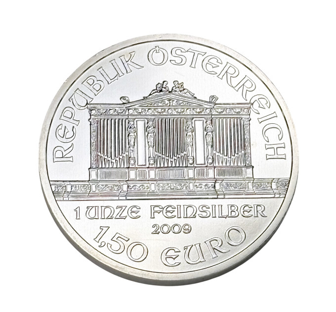 Серебряная монета Венская филармония 2009, 1 oz Ag999,9, Австрия 