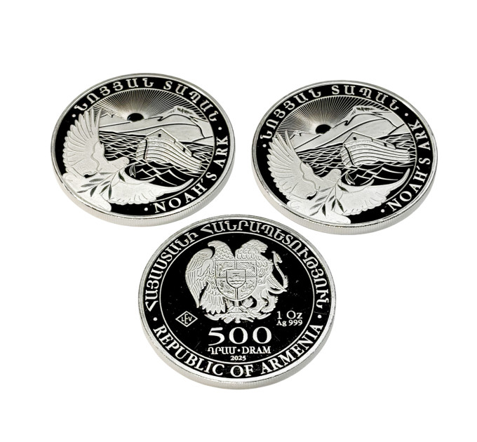 Серебряная монета Ноев Ковчег 2025 1 oz Ag999, инвестиционная, Армения 500 драм