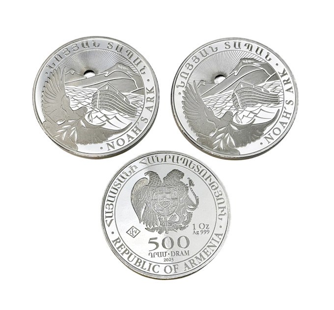 Серебряная монета Ноев Ковчег 2025 1 oz Ag999, инвестиционная, Армения 500 драм