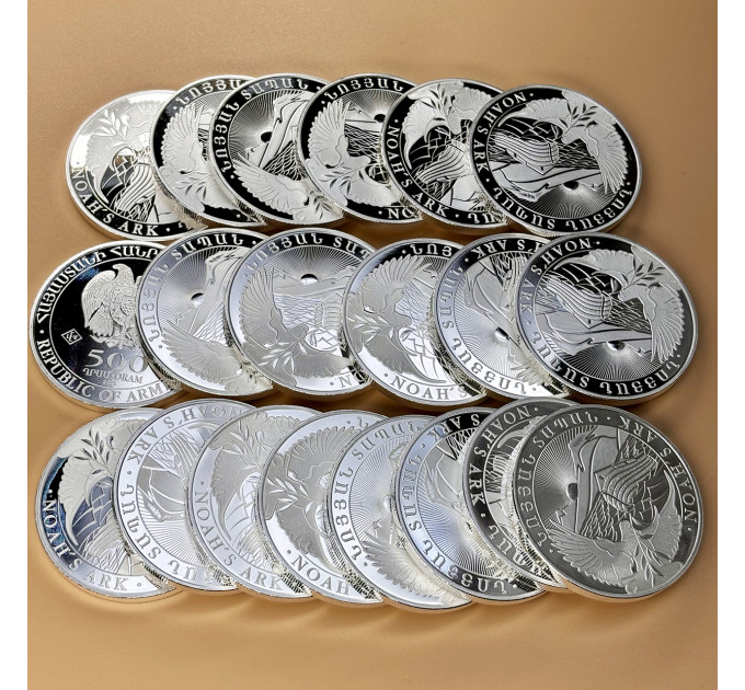 Серебряная монета Ноев Ковчег 2025 1 oz Ag999, инвестиционная, Армения 500 драм