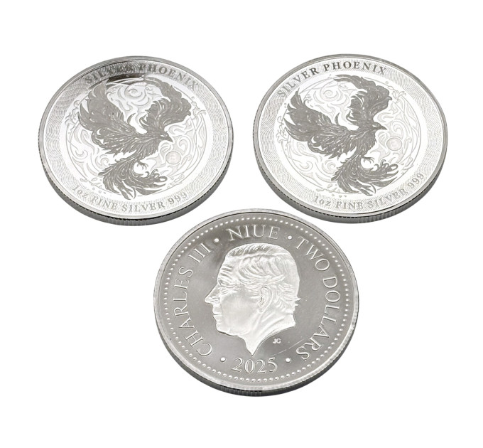 Инвестиционная серебряная монета 2$ Феникс 1oz 2025 Ниуэ