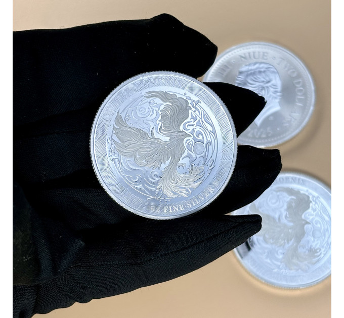 Инвестиционная серебряная монета 2$ Феникс 1oz 2025 Ниуэ