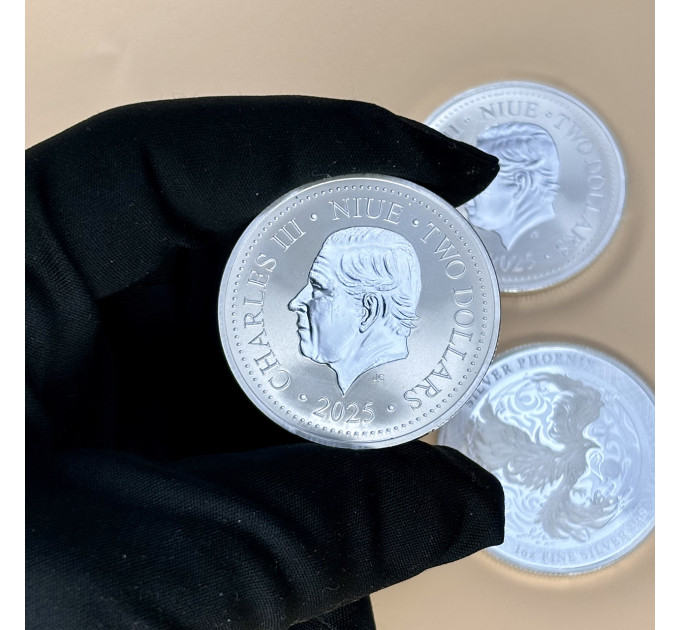 Инвестиционная серебряная монета 2$ Феникс 1oz 2025 Ниуэ