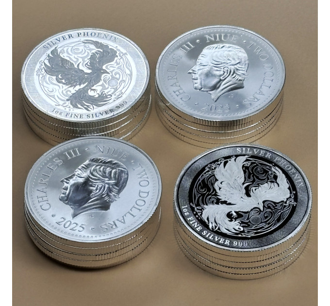 Инвестиционная серебряная монета 2$ Феникс 1oz 2025 Ниуэ
