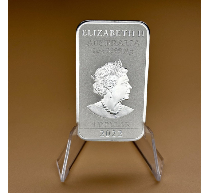 Прямоугольная серебряная монета 1$ «Дракон» 2022 — Австралия 1oz Ag999,9