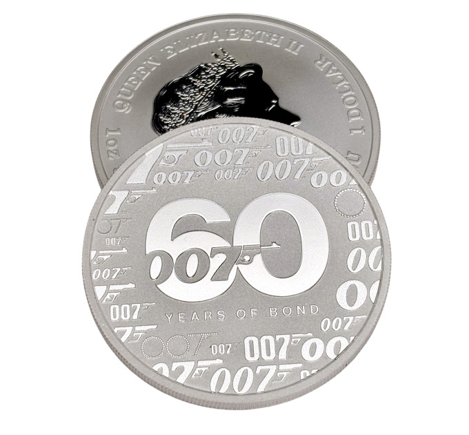 Серебряная монета 60 лет Джеймсу Бонду 1oz 2022 Тувалу 1$