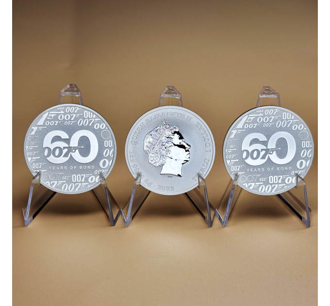 Серебряная монета 60 лет Джеймсу Бонду 1oz 2022 Тувалу 1$