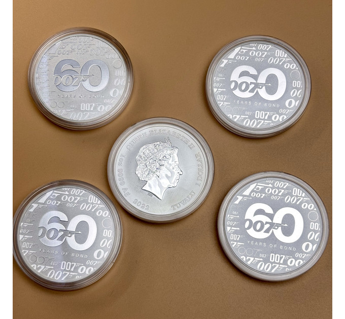 Серебряная монета 60 лет Джеймсу Бонду 1oz 2022 Тувалу 1$