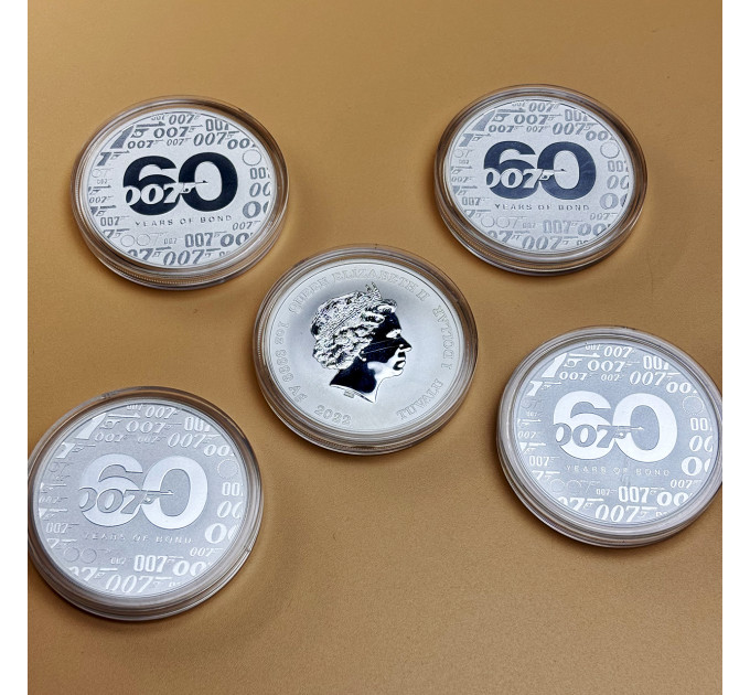 Серебряная монета 60 лет Джеймсу Бонду 1oz 2022 Тувалу 1$
