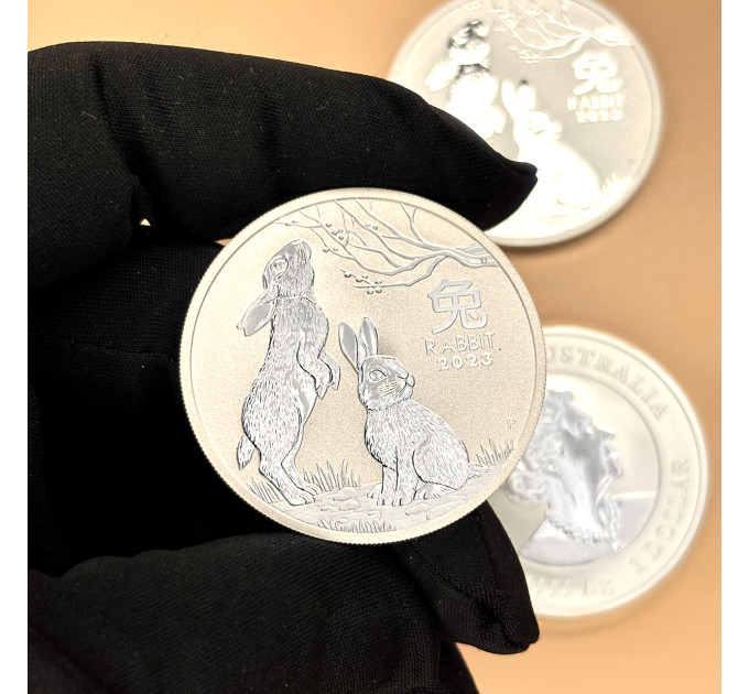 Серебряная монета 1 oz Год Кролика 2023 Australia Perth Mint Lunar III