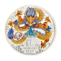 Серебряная цветная монета 1$ Год Дракона 1 oz 2024 Австралия