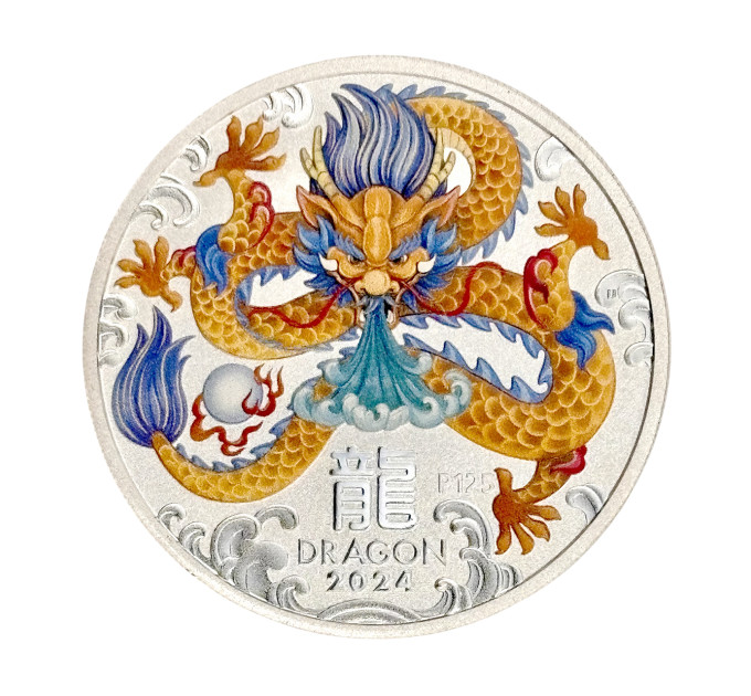 Серебряная цветная монета 1$ Год Дракона 1 oz 2024 Австралия