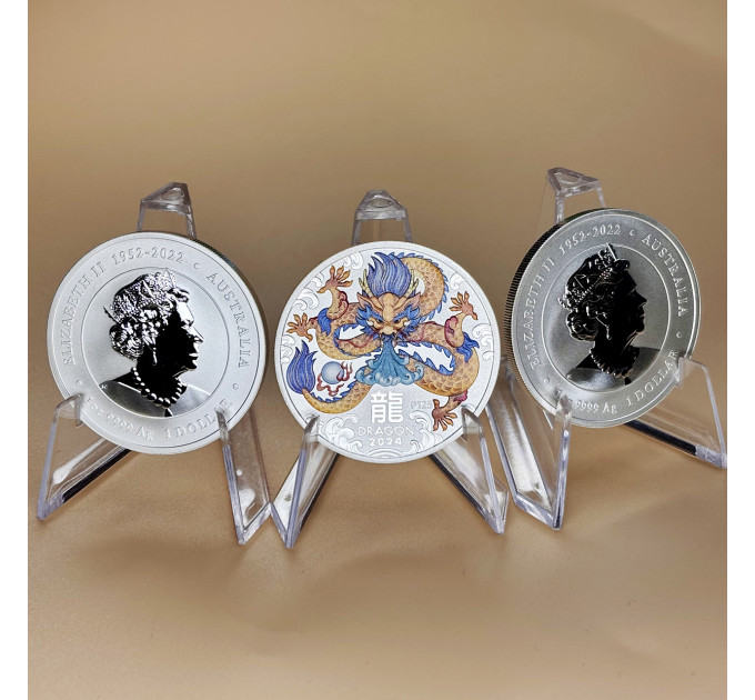 Серебряная цветная монета 1$ Год Дракона 1 oz 2024 Австралия