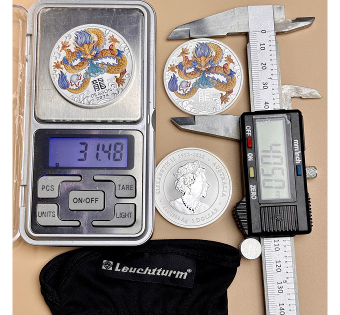Серебряная цветная монета 1$ Год Дракона 1 oz 2024 Австралия