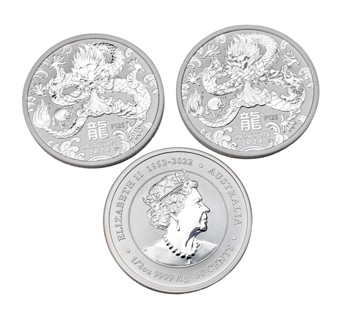 Серебряная монета 50¢ Год Дракона 1/2 oz 2024 Австралия