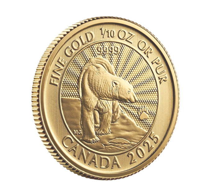 Золотая монета Канада 1/10 oz 2025 Белый медведь, золото 9999