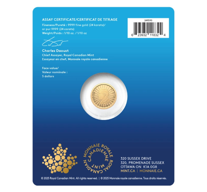 Золотая монета Канада 1/10 oz 2025 Белый медведь, золото 9999