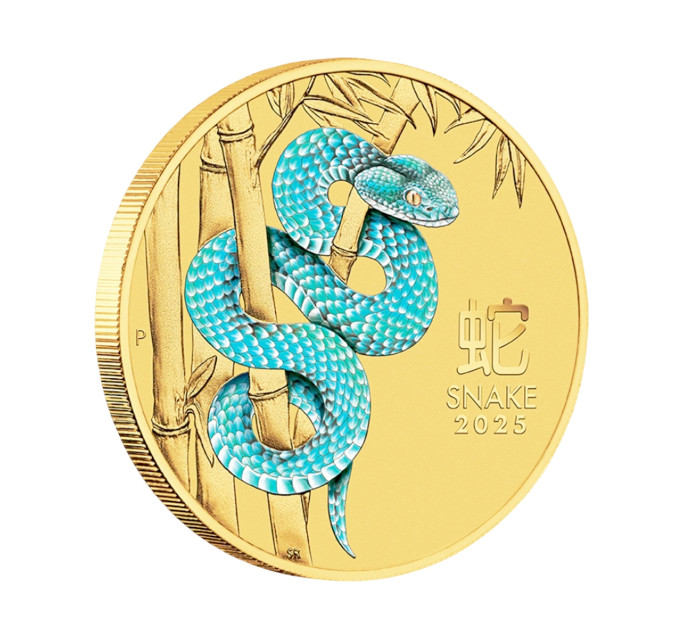 Золотая монета 15$ Австралия 1/10 oz 2025 Год Змеи, цветная