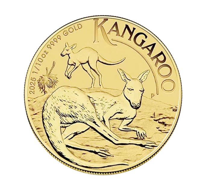 Золотая монета Австралия Кенгуру 2025 — 1/10 oz, Perth Mint